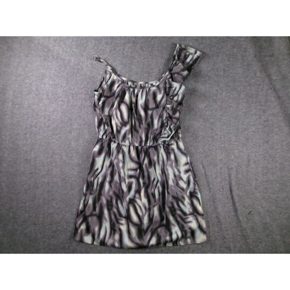 envy me Dress Womens XL One Shoulder Ruffle Elastic Waist Abstract Black Summer - Picture 8 of 9